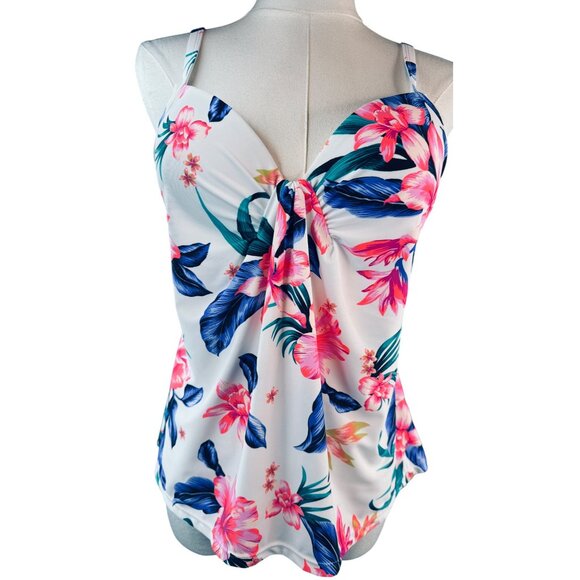 2/$30 NWT Island Escape Size 6 Floral Print Swimsuit Tankini Top Underwire - Picture 3 of 16